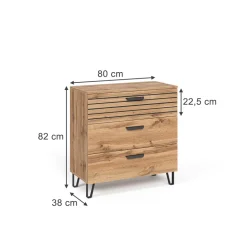 Kommode Amber Eiche Wotan 80 x 82 cm mit 3 Schubladen Vicco