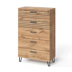 Kommode Amber Eiche Wotan 80 x 127.6 cm mit 5 Schubladen Vicco