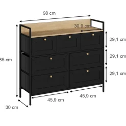 Kommode Belaro Schwarz 98 x 85 cm mit 7 Schubladen Vicco