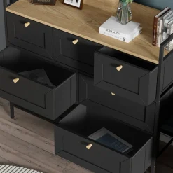 Kommode Belaro Schwarz 98 x 85 cm mit 7 Schubladen Vicco