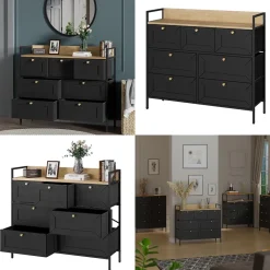 Kommode Belaro Schwarz 98 x 85 cm mit 7 Schubladen Vicco