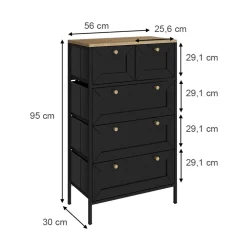 Kommode Belaro Schwarz 56 x 95 cm mit 5 Schubladen Vicco