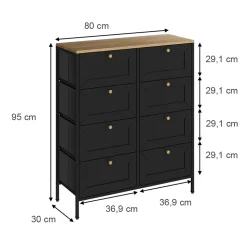 Kommode Belaro Schwarz 80 x 95 cm mit 8 Schubladen Vicco