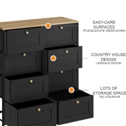 Kommode Belaro Schwarz 80 x 95 cm mit 8 Schubladen Vicco