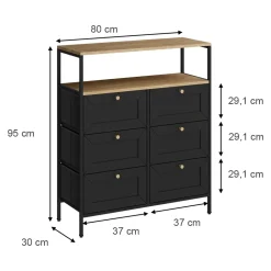 Kommode Belaro Schwarz 80 x 95 cm mit 6 Schubladen Vicco