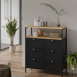 Kommode Belaro Schwarz 80 x 95 cm mit 6 Schubladen Vicco