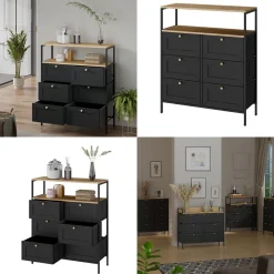 Kommode Belaro Schwarz 80 x 95 cm mit 6 Schubladen Vicco