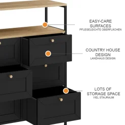 Kommode Belaro Schwarz 80 x 95 cm mit 6 Schubladen Vicco