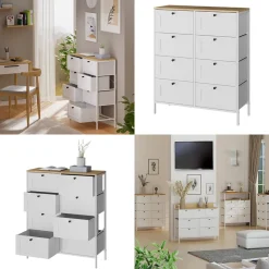 Kommode Belaro Weiß 80 x 95 cm mit 8 Schubladen Vicco