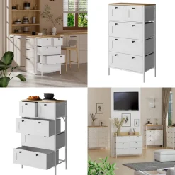 Kommode Belaro Weiß 56 x 95 cm mit 5 Schubladen Vicco