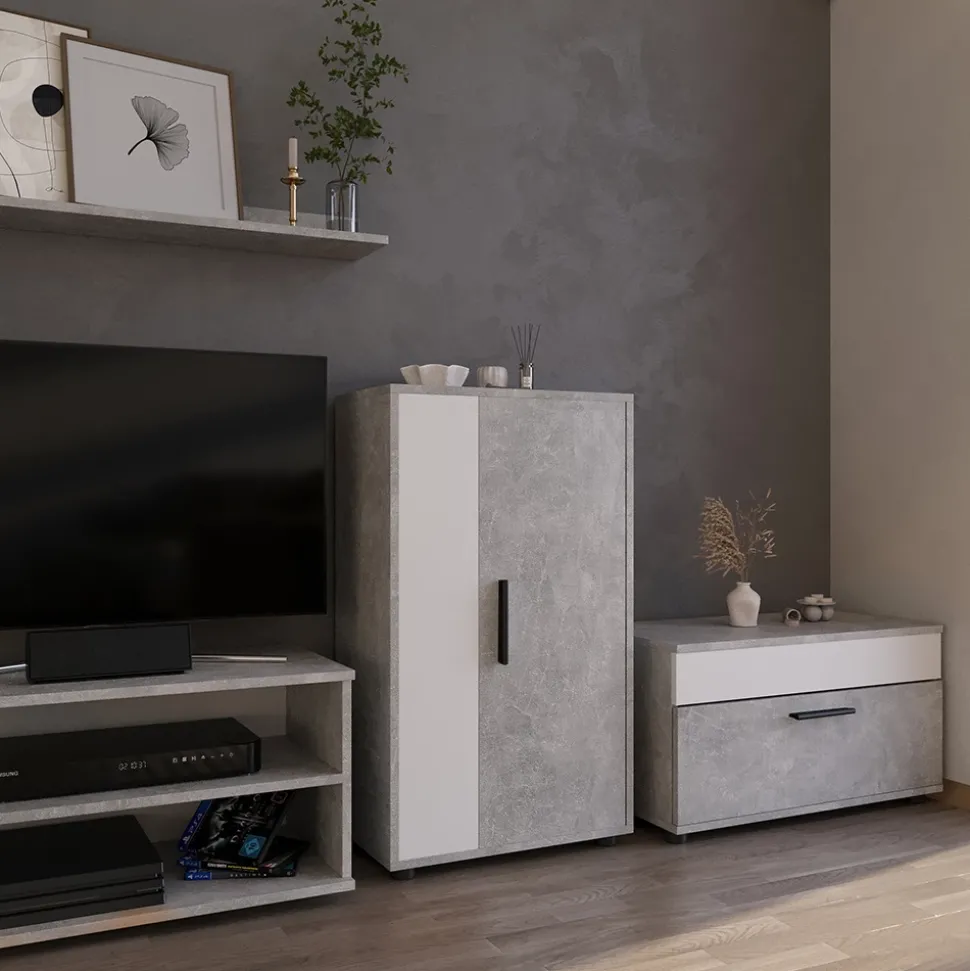 Kommode Berno Beton/Weiß 50.1 x 87.3 cm mit 2 Fächern Vicco