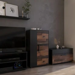 Kommode Berno Schwarz/Oldstyle 50.1 x 87.3 cm mit 2 Fächern Vicco