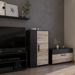 Kommode Berno Schwarz/Sandeiche 50.1 x 87.3 cm mit 2 Fächern Vicco