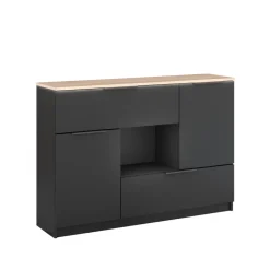 Kommode Betti Anthrazit/Sonoma 120 x 83.6 cm 2x Tür, 2x Schublade und 1x offenes Fache Vicco