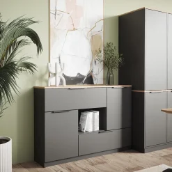 Kommode Betti Anthrazit/Sonoma 120 x 83.6 cm 2x Tür, 2x Schublade und 1x offenes Fache Vicco