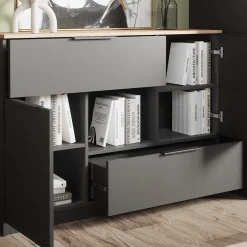 Kommode Betti Anthrazit/Sonoma 120 x 83.6 cm 2x Tür, 2x Schublade und 1x offenes Fache Vicco