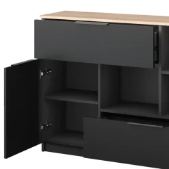 Kommode Betti Anthrazit/Sonoma 120 x 83.6 cm 2x Tür, 2x Schublade und 1x offenes Fache Vicco