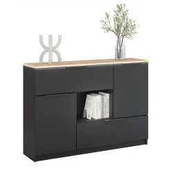 Kommode Betti Anthrazit/Sonoma 120 x 83.6 cm 2x Tür, 2x Schublade und 1x offenes Fache Vicco