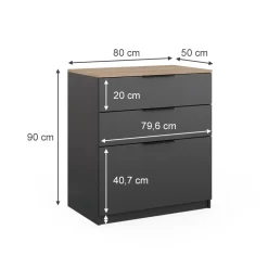 Kommode Betti Anthrazit/Sonoma 50 x 90 cm Vicco