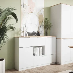 Kommode Betti Weiß/Sonoma 120 x 83.6 cm 2x Tür, 2x Schublade und 1x offenes Fache Vicco