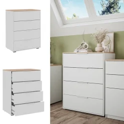 Kommode Betti Weiß/Sonoma 30 x 83.6 cm mit 4x Schublade Vicco