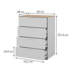 Kommode Betti Weiß/Sonoma 30 x 83.6 cm mit 4x Schublade Vicco