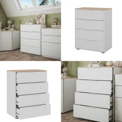 Kommode Betti Weiß/Sonoma 30 x 83.6 cm mit 4x Schublade Vicco