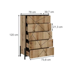 Kommode Hatto Eiche 78 x 120 cm mit 5 Schubladen Vicco