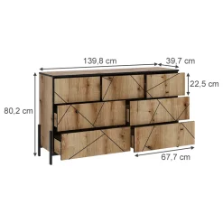Kommode Hatto Eiche 139.8 x 80.2 cm mit 7 Schubladen Vicco