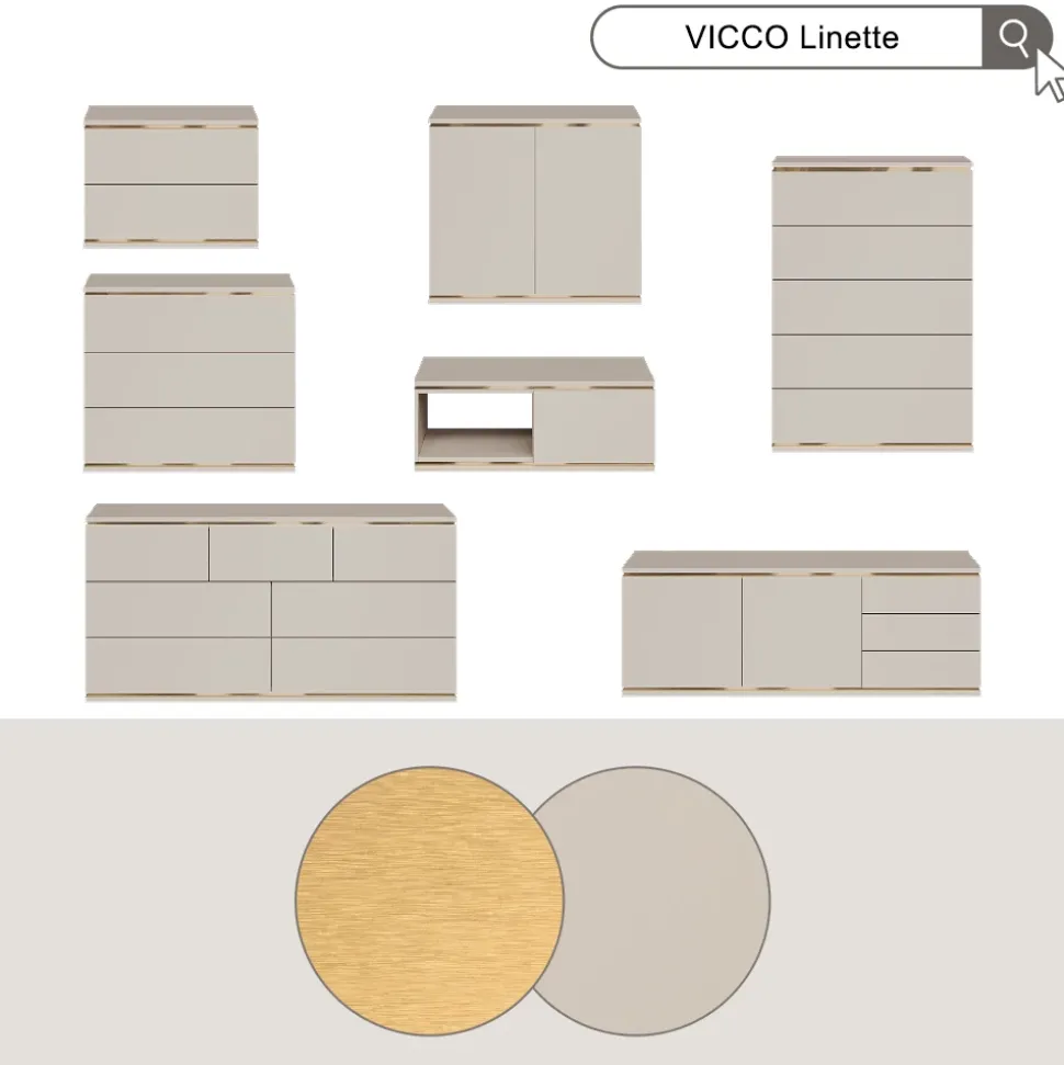 Kommode Linette Cashmere 139.8 x 70 cm mit 7 Schubladen Vicco