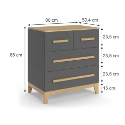 Kommode Malia Grau 80 x 88 cm mit 4 Schubladen Vitalispa