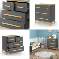 Kommode Malia Grau 80 x 88 cm mit 4 Schubladen Vitalispa