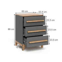 Kommode Malia Grau/Artisan 60 x 88 cm mit 3 Schubladen Vitalispa