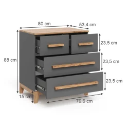 Kommode Malia Grau/Artisan 80 x 88 cm mit 4 Schubladen Vitalispa