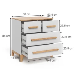 Kommode Malia Weiß/Artisan 80 x 88 cm mit 4 Schubladen Vitalispa