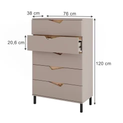 Kommode Marelle Greige/Artisan 76 x 120 cm mit 5 Schubladen Vicco