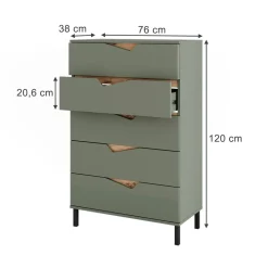 Kommode Marelle Grün/Artisan 76 x 120 cm mit 5 Schubladen Vicco