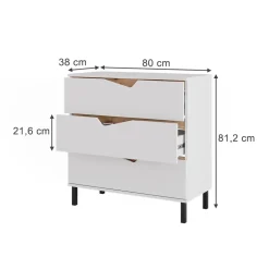 Kommode Marelle Weiß/Artisan 80 x 81.2 cm mit 3 Schubladen Vicco