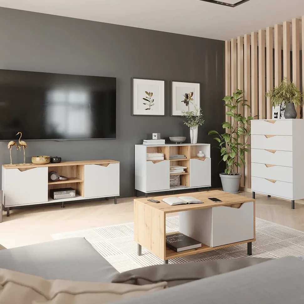 Kommode Marelle Weiß/Artisan 120 x 81.3 cm mit 2 Türen Vicco