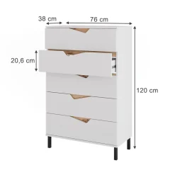 Kommode Marelle Weiß/Artisan 76 x 120 cm mit 5 Schubladen Vicco