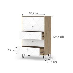 Kommode Nizza Artisan-Eiche 80.2 x 127.4 cm mit 5 Schubladen Vicco