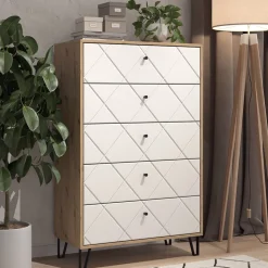 Kommode Nizza Artisan-Eiche 80.2 x 127.4 cm mit 5 Schubladen Vicco