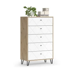 Kommode Nizza Artisan-Eiche 80.2 x 127.4 cm mit 5 Schubladen Vicco