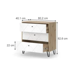 Kommode Nizza Artisan-Eiche 80.2 x 82.6 cm mit 3 Schubladen Vicco