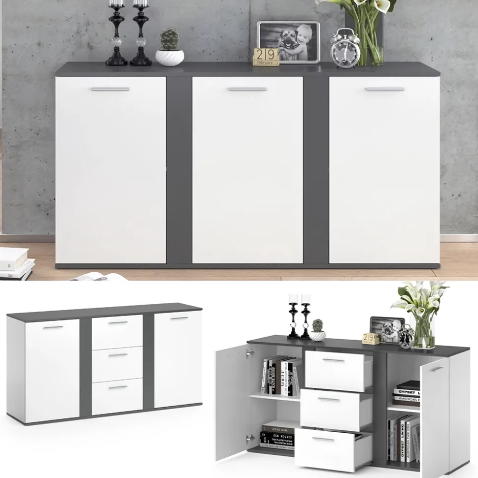 Kommode Novelli Anthrazit 40 x 80 cm mit Schubladen Vicco