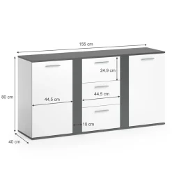 Kommode Novelli Anthrazit 40 x 80 cm mit Schubladen Vicco