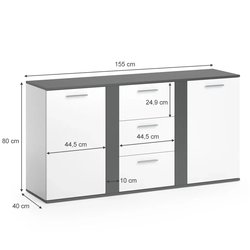 Kommode Novelli Anthrazit 40 x 80 cm mit Schubladen Vicco