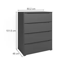 Kommode Ruben Anthrazit 48 x 101.6 cm mit 4 Schubladen Vicco
