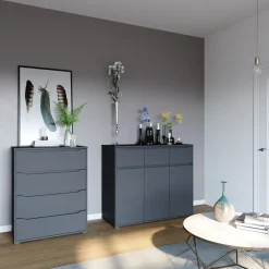 Kommode Ruben Anthrazit 48 x 101.6 cm mit 4 Schubladen Vicco