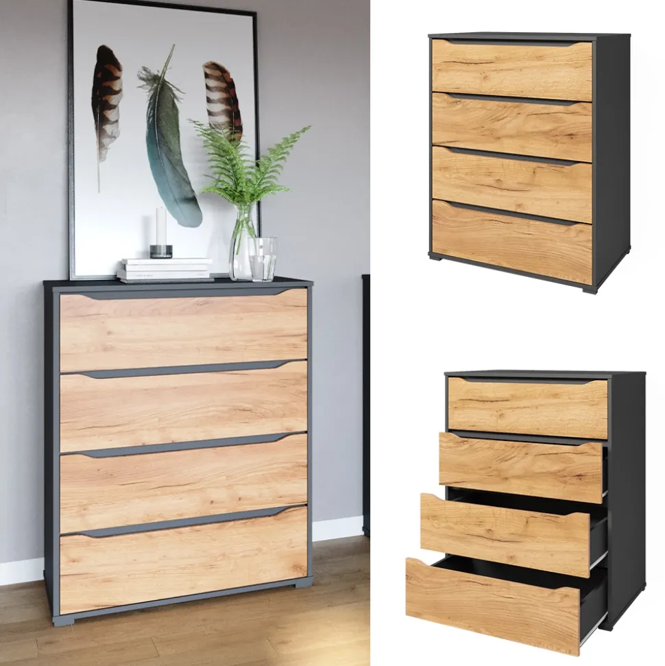 Kommode Ruben Goldkraft Eiche 48 x 101.6 cm mit Schubladen Vicco